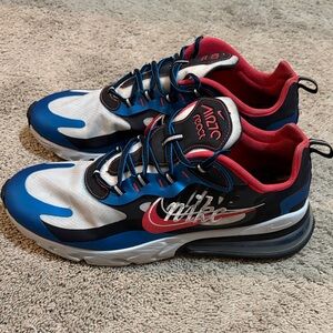 Nike Air Max 270 React in Blue, Red, and White